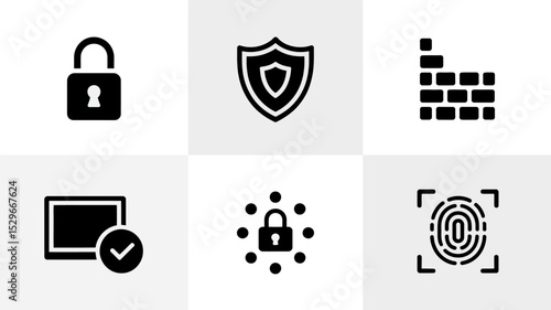 Security icons set padlock shield firewall fingerprint protection authentication authorization  100 editable stock vector illustration