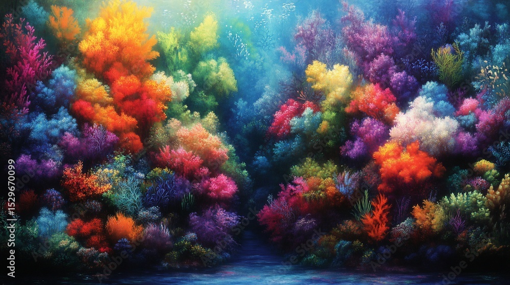 Fototapeta premium Vibrant coral reef underwater scene, ocean background, marine life illustration, website banner