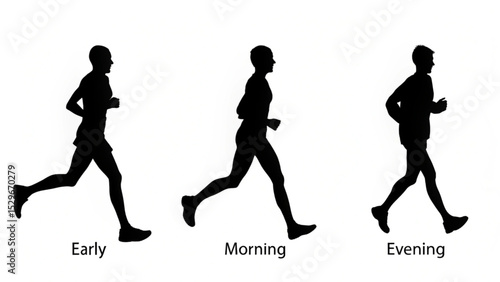 Silhouettes of a man running at different times of the day early morning and evening on a white background created with generated ai