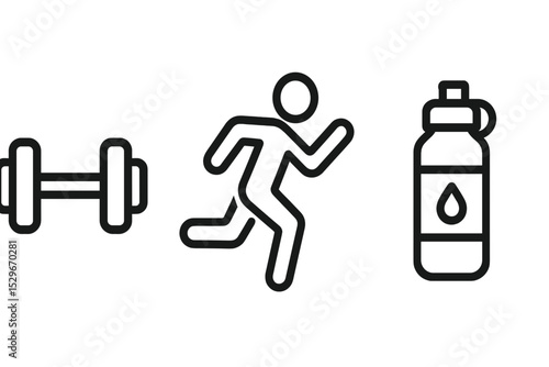 Simple Fitness Icons Dumbbell, Running, Water Bottle