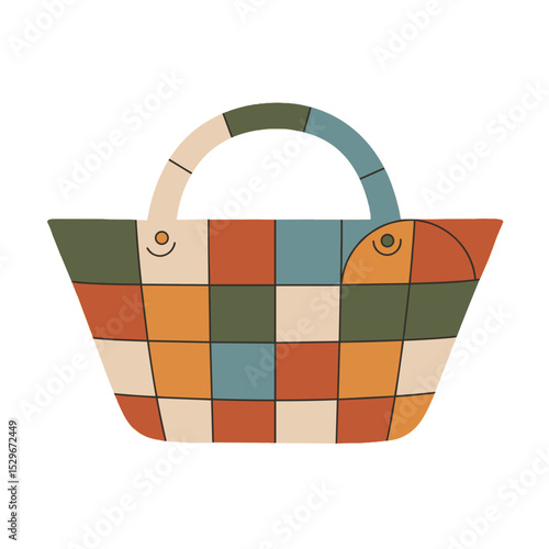 Geometric market basket illustration for grocery branding and eco shopping