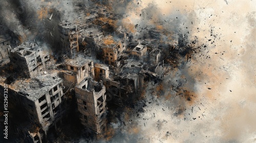 Wallpaper Mural Aerial View of Destroyed Cityscape Brown and Grey Hues Torontodigital.ca