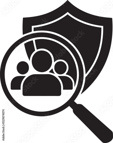 Group protection security magnifying glass icon