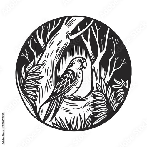 image of a bird on the ground in a dense forest