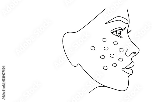 Woman's face line drawing showing acne or blemishes