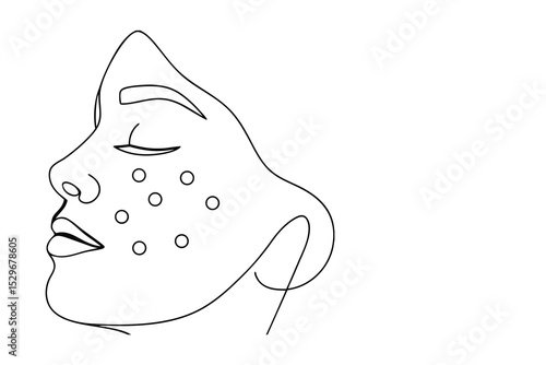Line drawing of a woman's face with acne
