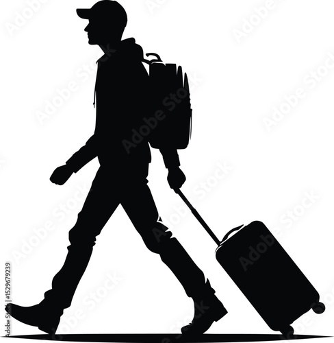 A man traveler walking with a luggage silhouette Vector Illustration isolated on a white background