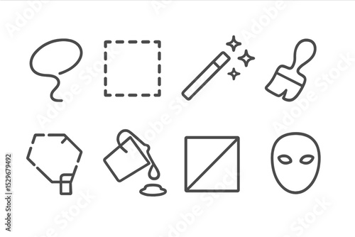 Line Style Selection Icons. Line style icons for selection tools: lasso, marquee, magic wand, quick selection, polygonal lasso,