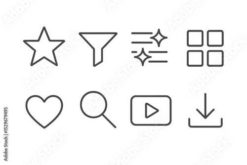Line Style Icons. Line style icons for effects library: star, filter, effect list, categories, favorites, search, preview,