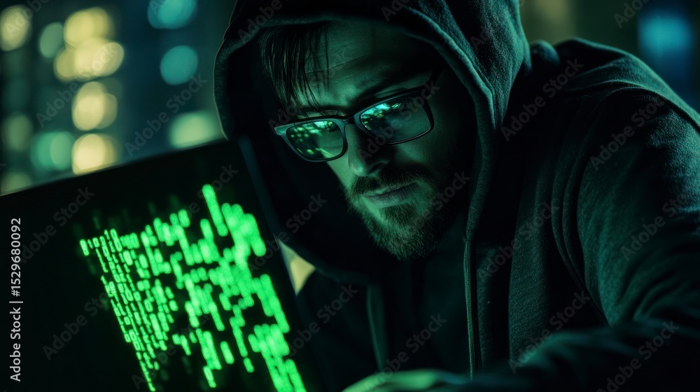 Man with Glasses Programming at Night Man with Glasses Programming at Night