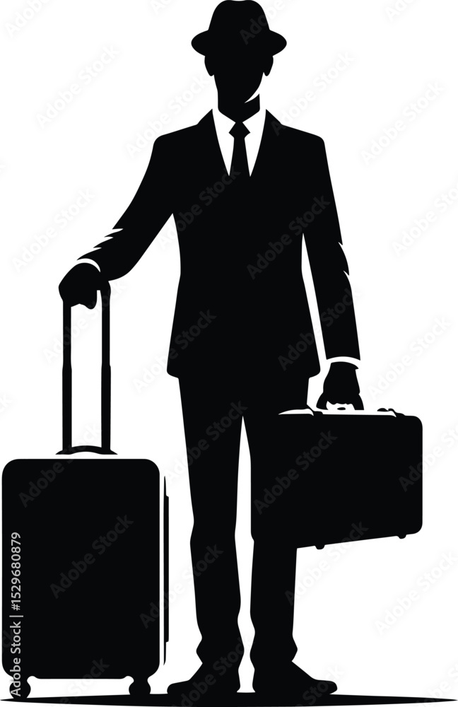A man traveler walking with a luggage silhouette Vector Illustration isolated on a white background A man traveler walking with a luggage silhouette Vector Illustration isolated on a white background