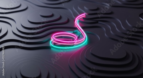 Abstract 3d Neon Glowing Render Lines Topography Contours Design