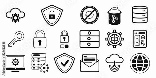 Collection of black vector icons for web and media design uses