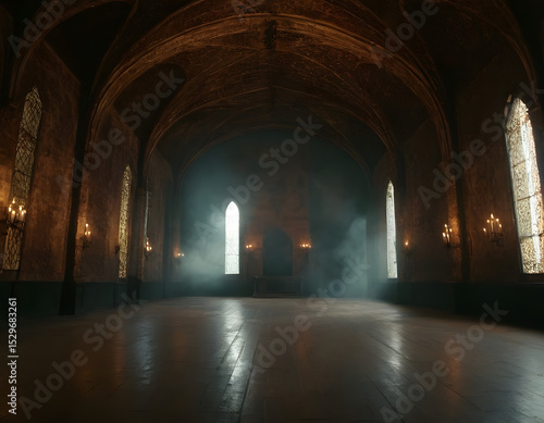 Wallpaper Mural abstract renaissance empty big hall dark gothic light and smoke room, old aesthetic large hall with smoke Torontodigital.ca