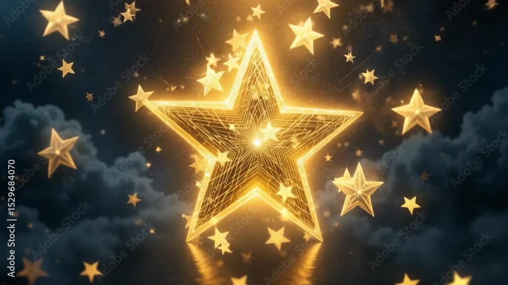 Beautiful Golden Stars Shining and Sparkling in a Dark Sky with Clouds Beautiful Golden Stars Shining and Sparkling in a Dark Sky with Clouds