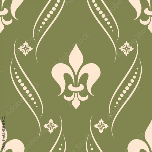 Damask modern fleur de lis seamless pattern element. Vintage classical old fashioned damask ornament, seamless texture for wallpapers, textile.