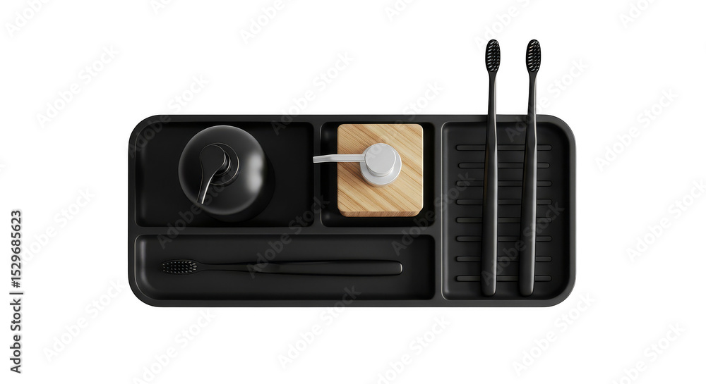 Fototapeta premium Organized toiletries in minimalist bathroom tray