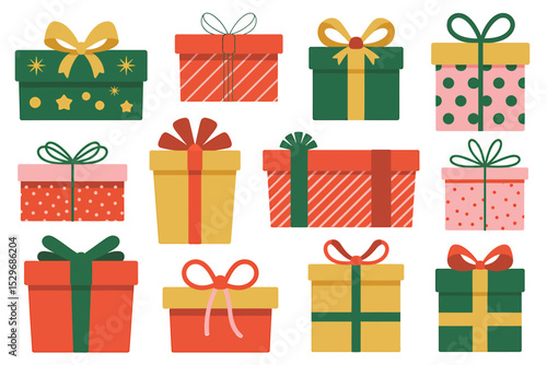 A Collection of 12 Stylized Gift Boxes Festive Holiday Designs