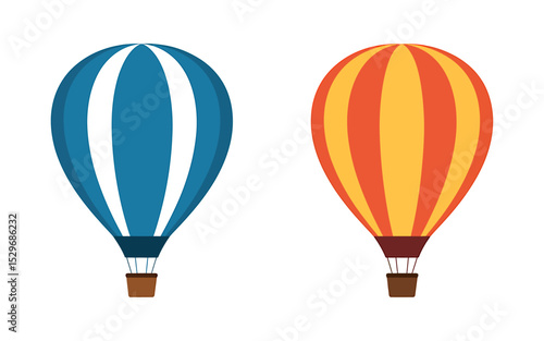 A Simple Illustration of Two Hot Air Balloons Blue and Orange Striped Designs