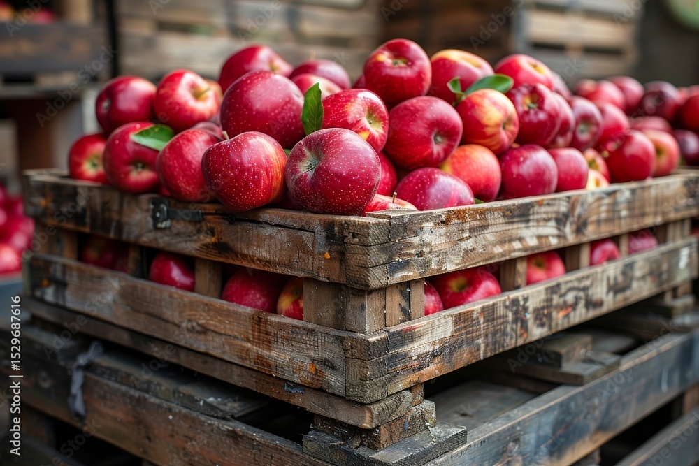 A vibrant display of fresh red apples in a rustic wooden crate, symbolizing health, abundance, and the beauty of natural produce, perfectly captured in a farmer's market setting. A vibrant display of fresh red apples in a rustic wooden crate, symbolizing health, abundance, and the beauty of natural produce, perfectly captured in a farmer's market setting.