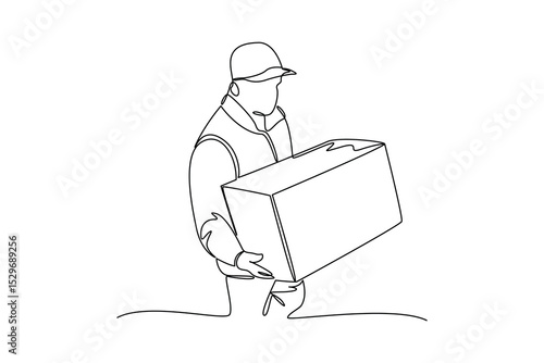 Delivery courier man deliver costumer package. Safe delivery of goods concept. 3d vector people character illustration. Cartoon minimal style.