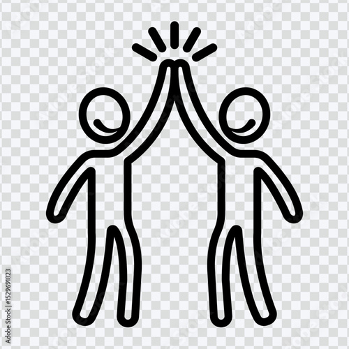 Stick Figure High Five Icon – Simple Line Art Vector PNG