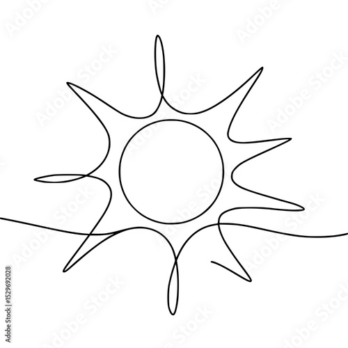 Continuous one line drawing of sun icon, summer and travel concept.