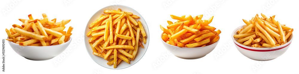 Collection of delicious French fry dishes, isolated on a transparent background Collection of delicious French fry dishes, isolated on a transparent background