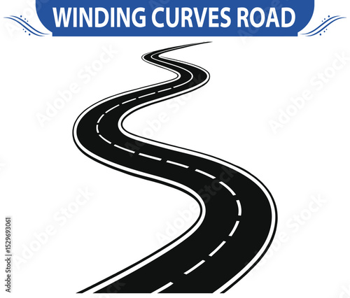 Curvy winding road seen from above, isolated on a transparent background. Vector illustration of a twisting roadway