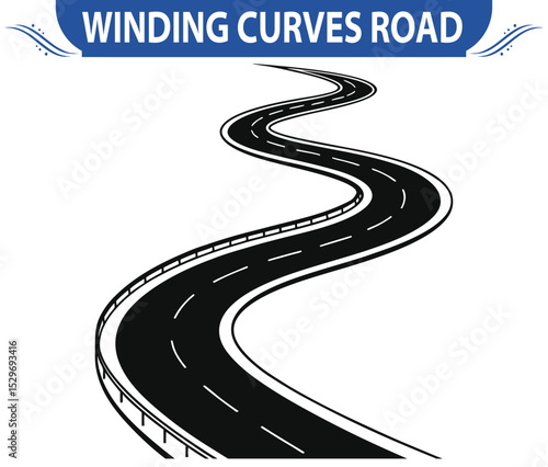 Curvy winding road seen from above, isolated on a transparent background. Vector illustration of a twisting roadway
