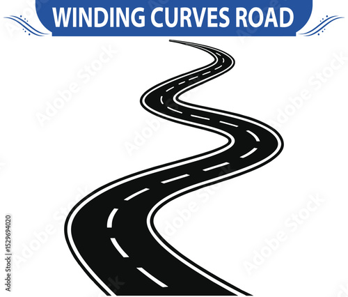 Curvy winding road seen from above, isolated on a transparent background. Vector illustration of a twisting roadway.