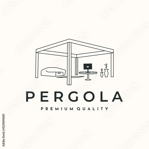 pergola comfort tent line art logo vector minimalist illustration design, pavilion for chill symbol design