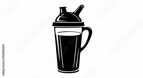 black-and-white illustration, protein shake in clear blender cup  