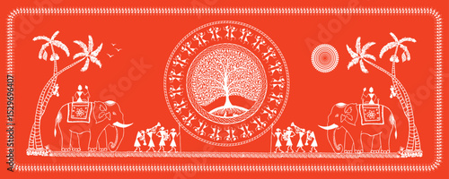 Warli Art: Indian Village Utsav Procession on Elephant - Festive Life. Warli art, Indian village festival, Tribal art India, Elephant celebration Warli