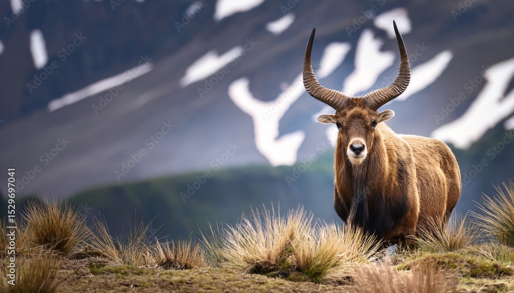 Fototapeta premium large brown mammal with prominent horns