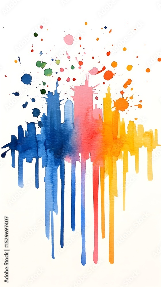 Fototapeta premium Colorful Cityscape Watercolor Splash