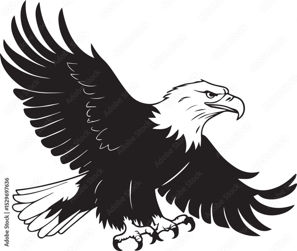 Fototapeta premium Eagle Flying silhouette vector Big eagle black and white 