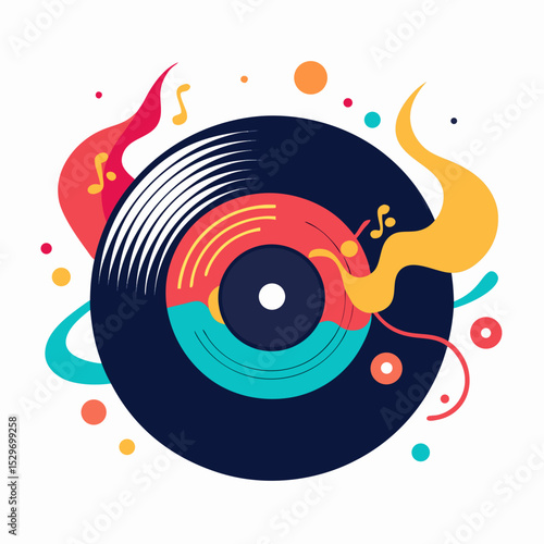 Colorful Vinyl Record with Abstract Music Waves on White Background Vector