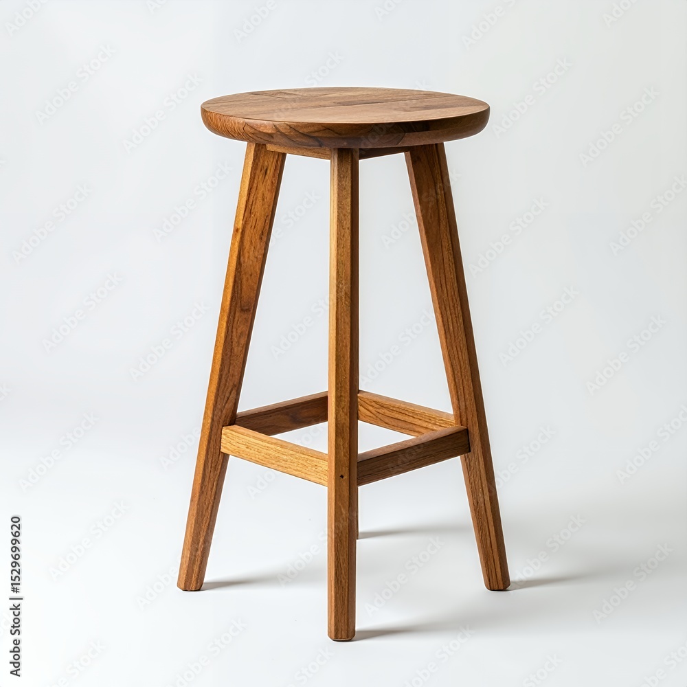 Minimalist wooden stool with triangular support showcasing natural grain detail on white background Minimalist wooden stool with triangular support showcasing natural grain detail on white background
