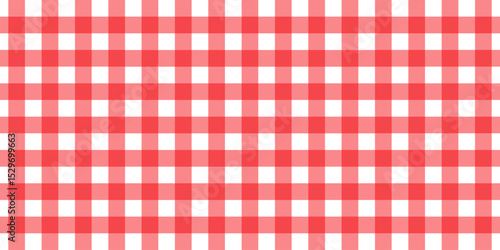 Red and white gingham seamless pattern. Checkered texture for picnic blanket, tablecloth, plaid, clothes. Italian style overlay, fabric geometric background, retro textile design. Vector background.