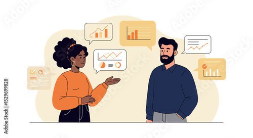 Business discussion on data analytics and growth strategies for effective communication vector illustration
