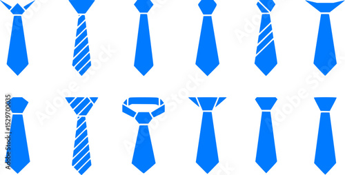 Variety of Blue Tie Silhouettes on White Background