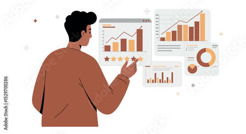 Analyzing data and charts for business strategy and growth insights vector illustration