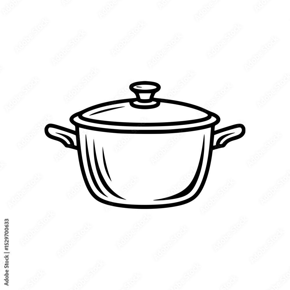 Cooking pot with lid and handles line art drawing Cooking pot with lid and handles line art drawing