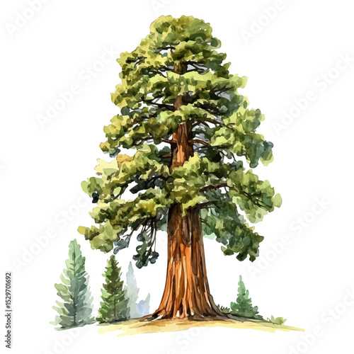 watercolor vector of A Sequoia Tree, high quality, isolated on a white background.