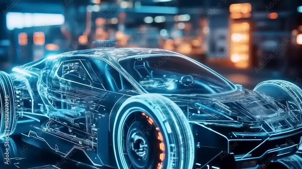 Futuristic Car Design: A Digital Hologram of a Sleek Sports Car Futuristic Car Design: A Digital Hologram of a Sleek Sports Car