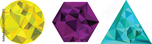 Colorful Geometric Gemstones in Low Poly Style.