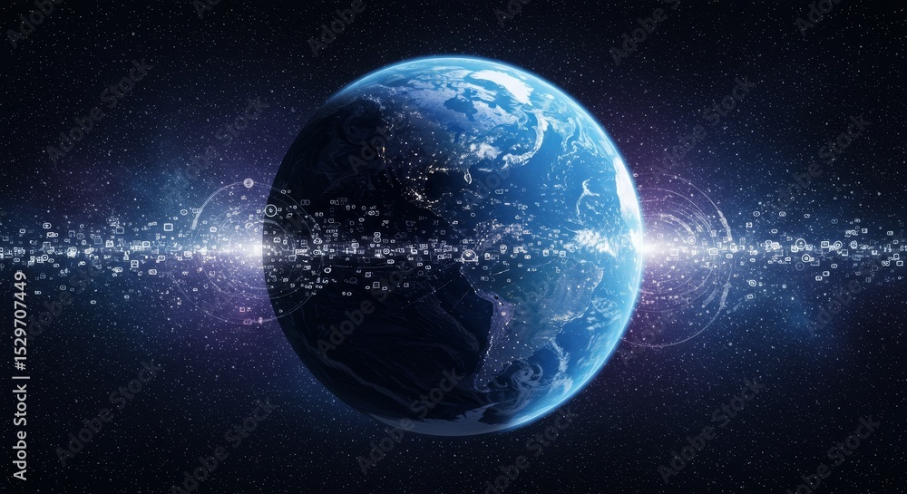 Obraz premium Abstract 3D Rendering of Blue Planet Earth Seen from Space