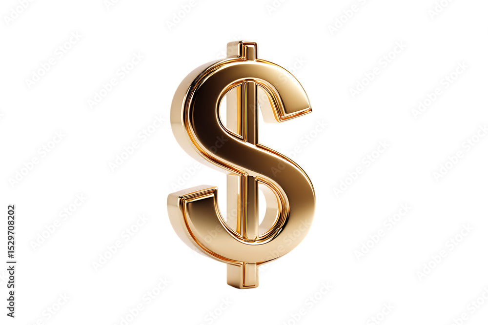 Fototapeta premium A Gleaming Three-Dimensional Gold Dollar Sign Symbol isolated on transparent background , cutout 