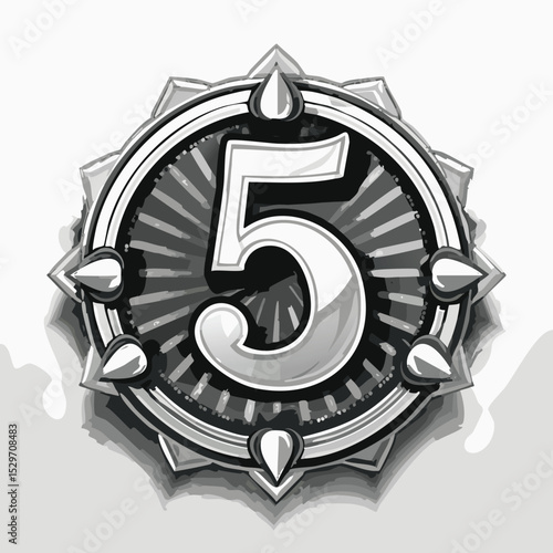 Unique Number Five Badge Vector – Fifth Place Recognition Emblem or Ranking Award Symbol